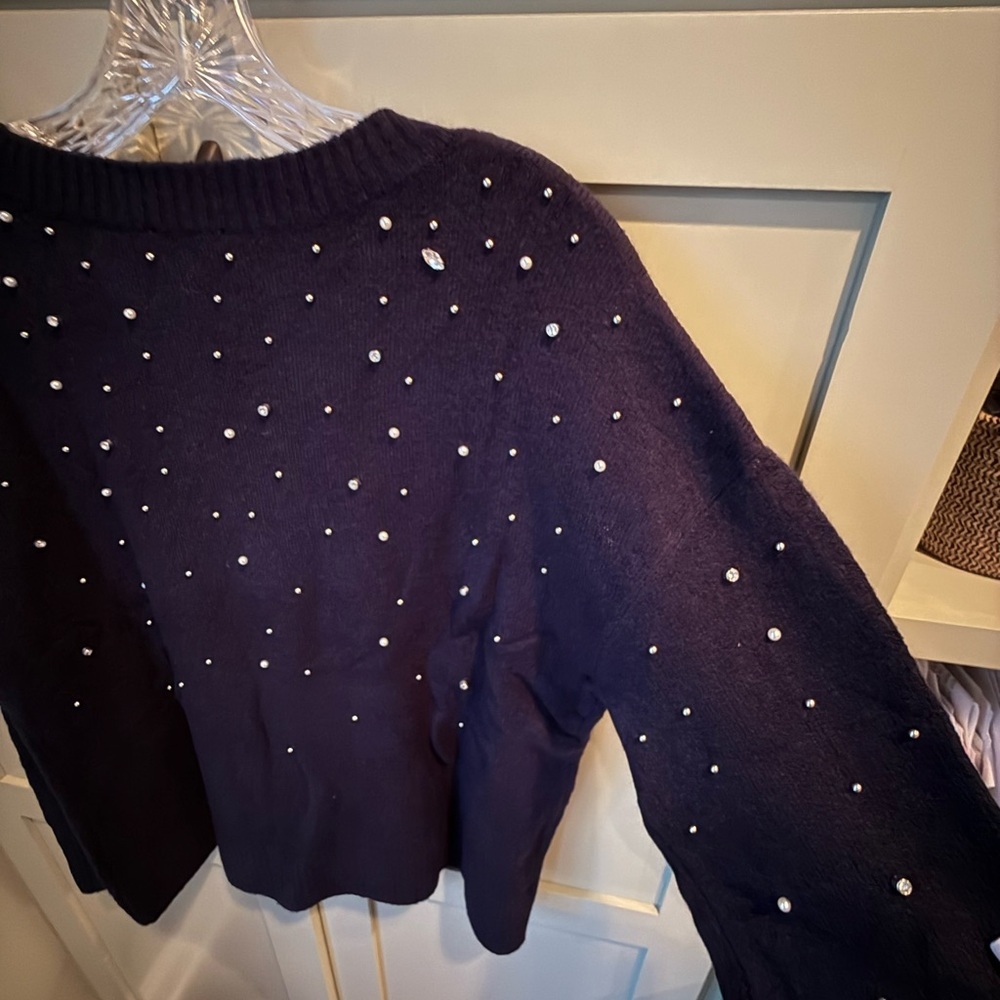 NWT Talbots Navy Crew Nexk Sweater w Faux Stone Accents SZ M - Picture 4 of 14